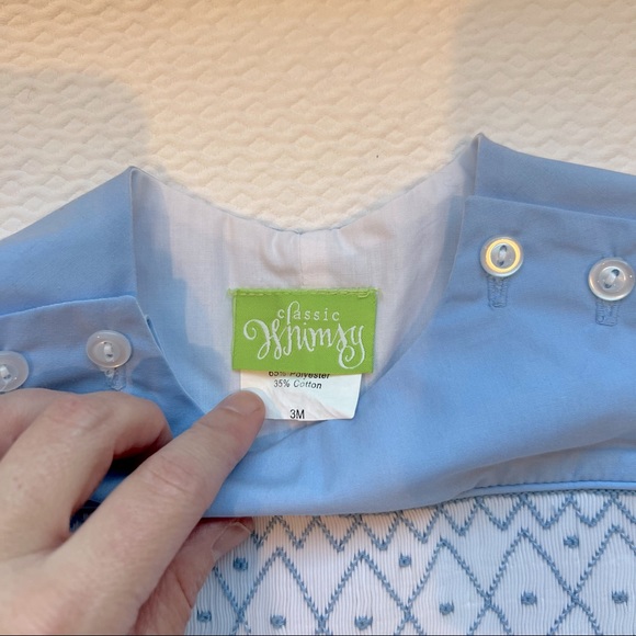 Classic Whimsy Smocked Blue Jon Jon/Romper - Picture 4 of 6